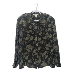 Vintage Jones New York Silk Floral Buttont Front Blouse Women's Size 18W